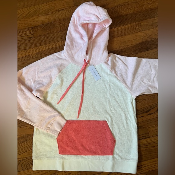 Outerknown Color Block Pink Coral White Terry Hoodie size S and L NWT - Picture 1 of 9
